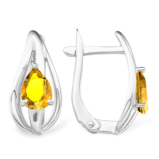 Серьги, серебро, цитрин, 12200113101-8